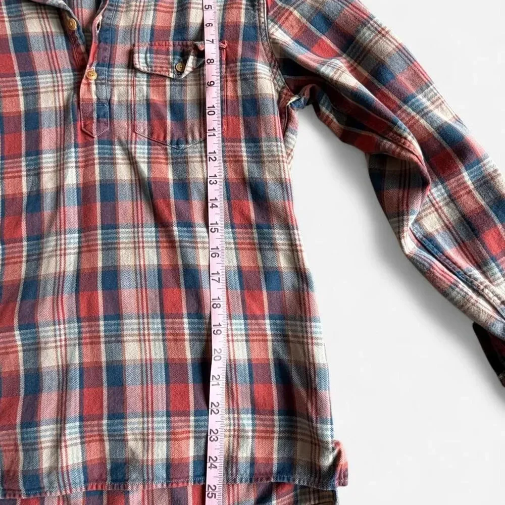 Vintage J.Crew Men's Red Cream Blue Pullover Plaid Button Up Collared Shirt